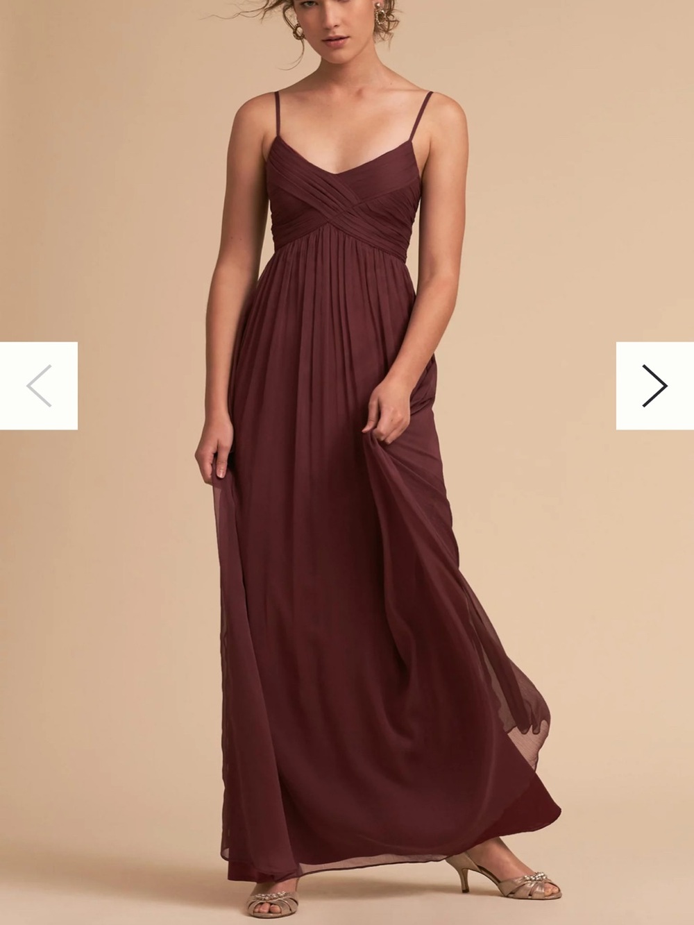 BHLDN Anthropologie Brigitte Maxi Dress Gown Crinkle Chiffon Moody Dreamy L